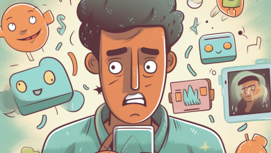 Worried Android user with ad-filled speech bubbles
