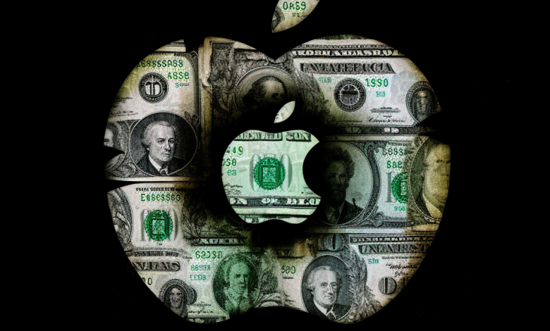 Apple logo morphing into a trillion-dollar bill