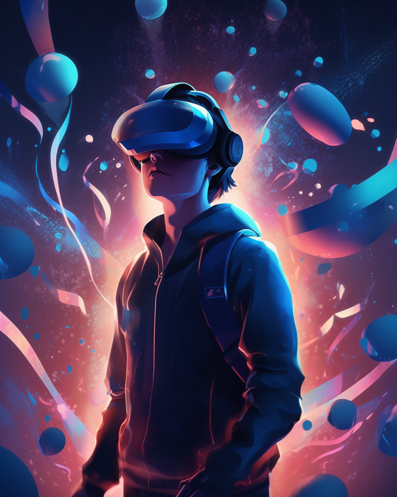 User immersed in VR world with Oculus Quest 3